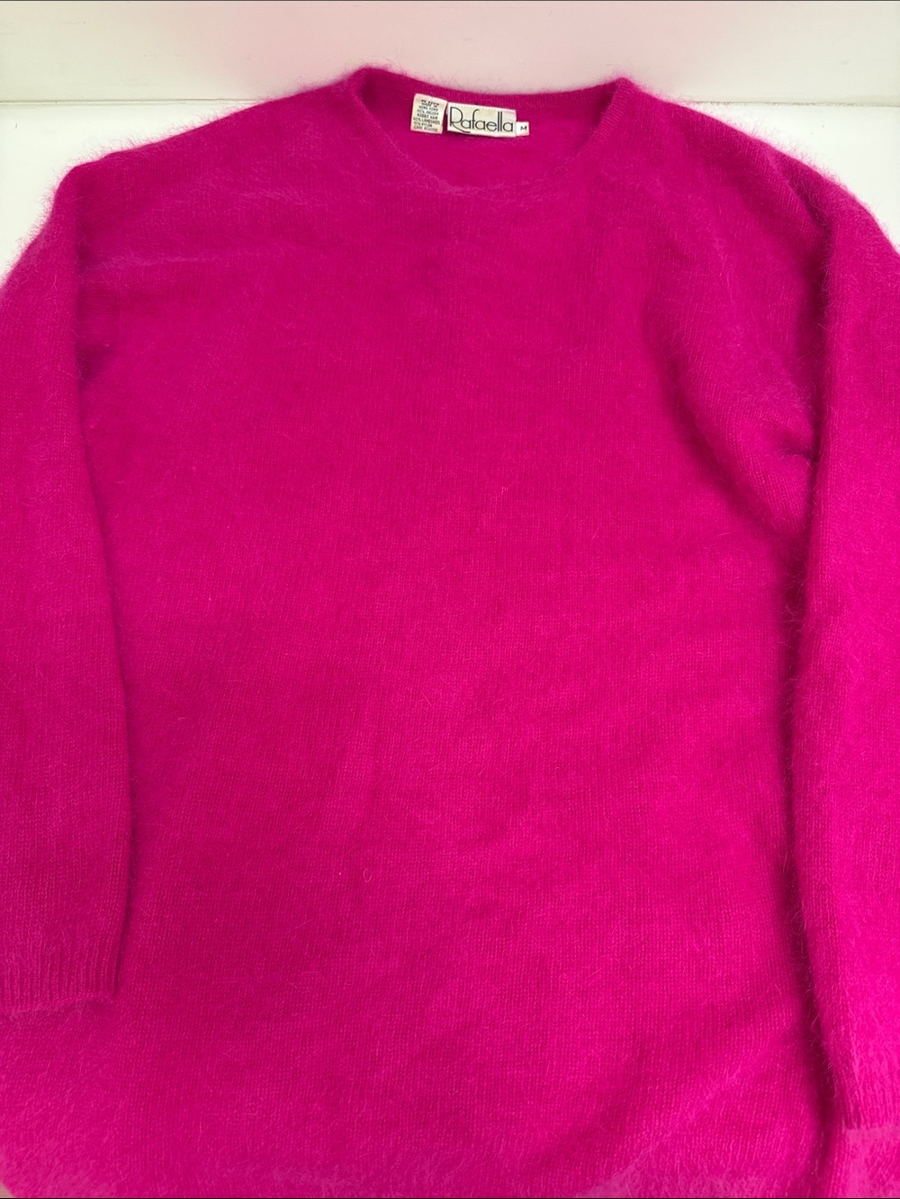 Rabbit Hair and Lambswool Rafaella Bright Fuchsia Crewneck Sweater